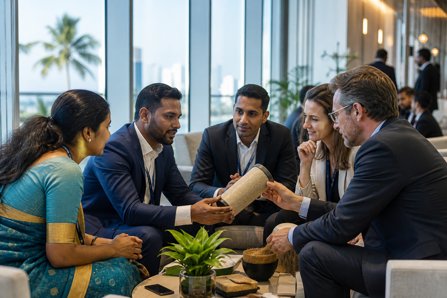 Sri Lankan and international professionals discussing a sustainable product